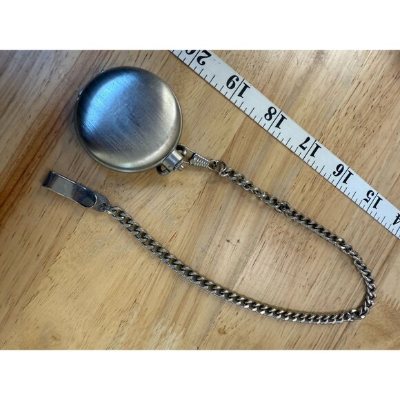 Vintage Silver-Tone Quartz Pocket Watch With Chain & Clip NOT TESTED - Picture 10 of 12